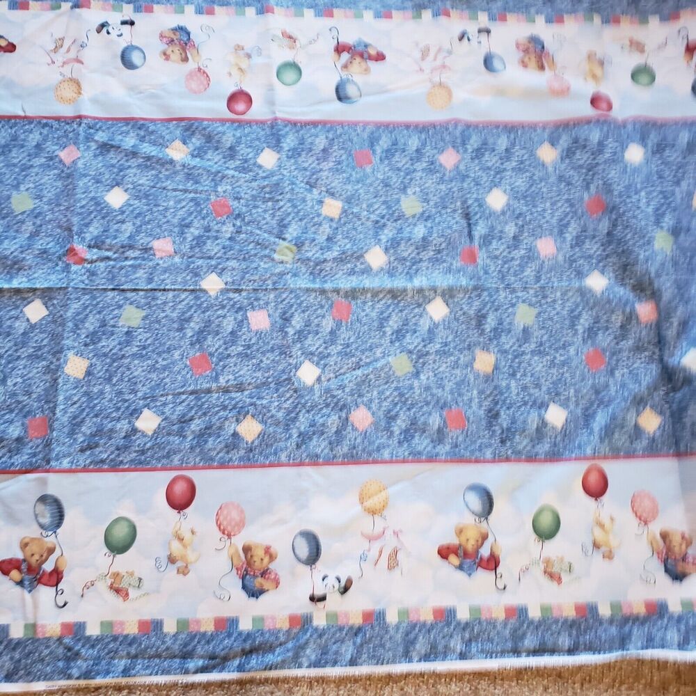 New Vtg Daisy Kingdom Fabric Balloon Ride Double Border 5.5 Yards Bears Nursery